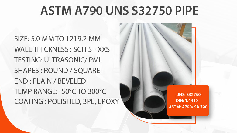 ASTM A790 UNS S32750 pipe manufacturer in India