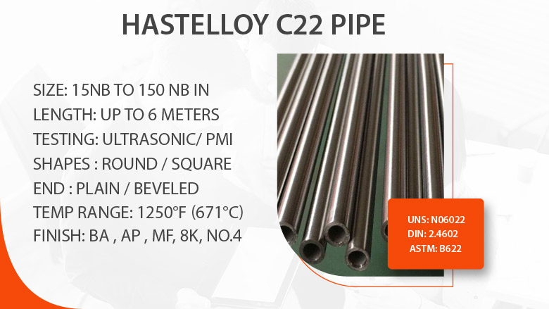 Hastelloy C22 pipe manufacturer in India