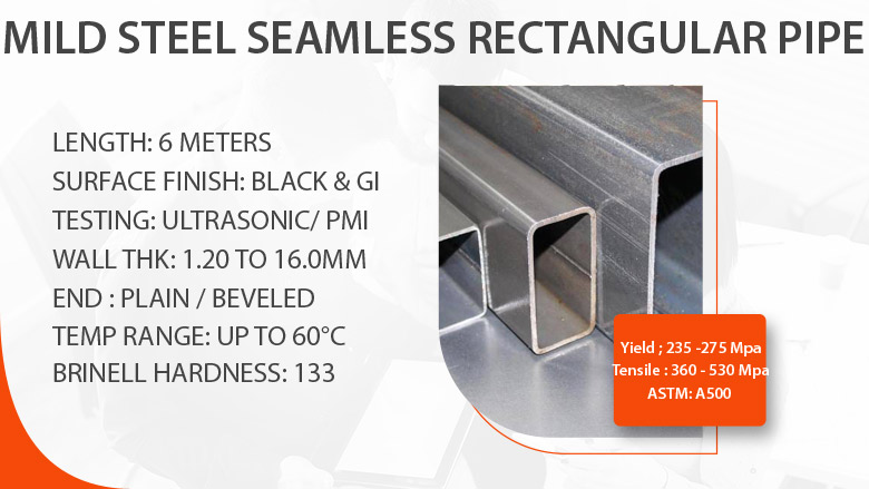 Mild steel seamless rectangular pipe manufacturer in India