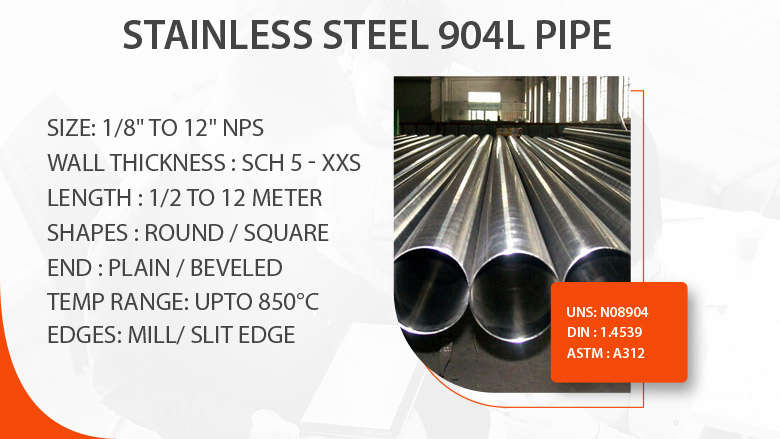 Stainless steel 904L pipe manufacturer in India