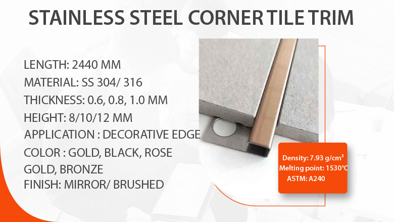 Stainless steel corner tile trim manufacturer in India