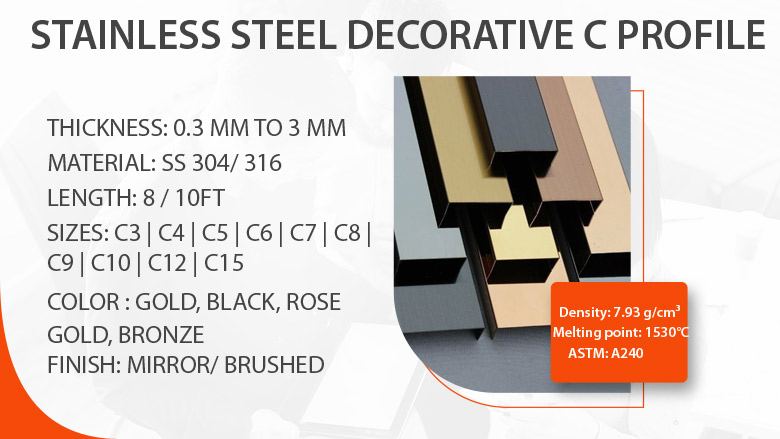 Stainless steel decorative c profile manufacturer in India