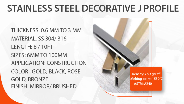 Stainless steel decorative J profile manufacturer in India