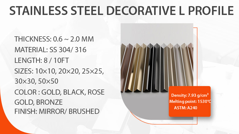 Stainless steel decorative L profile manufacturer in India