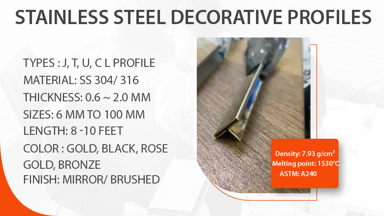 Stainless steel decorative profiles manufacturer in India