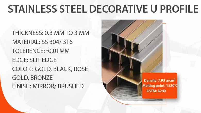 Stainless steel decorative U profile manufacturer in India